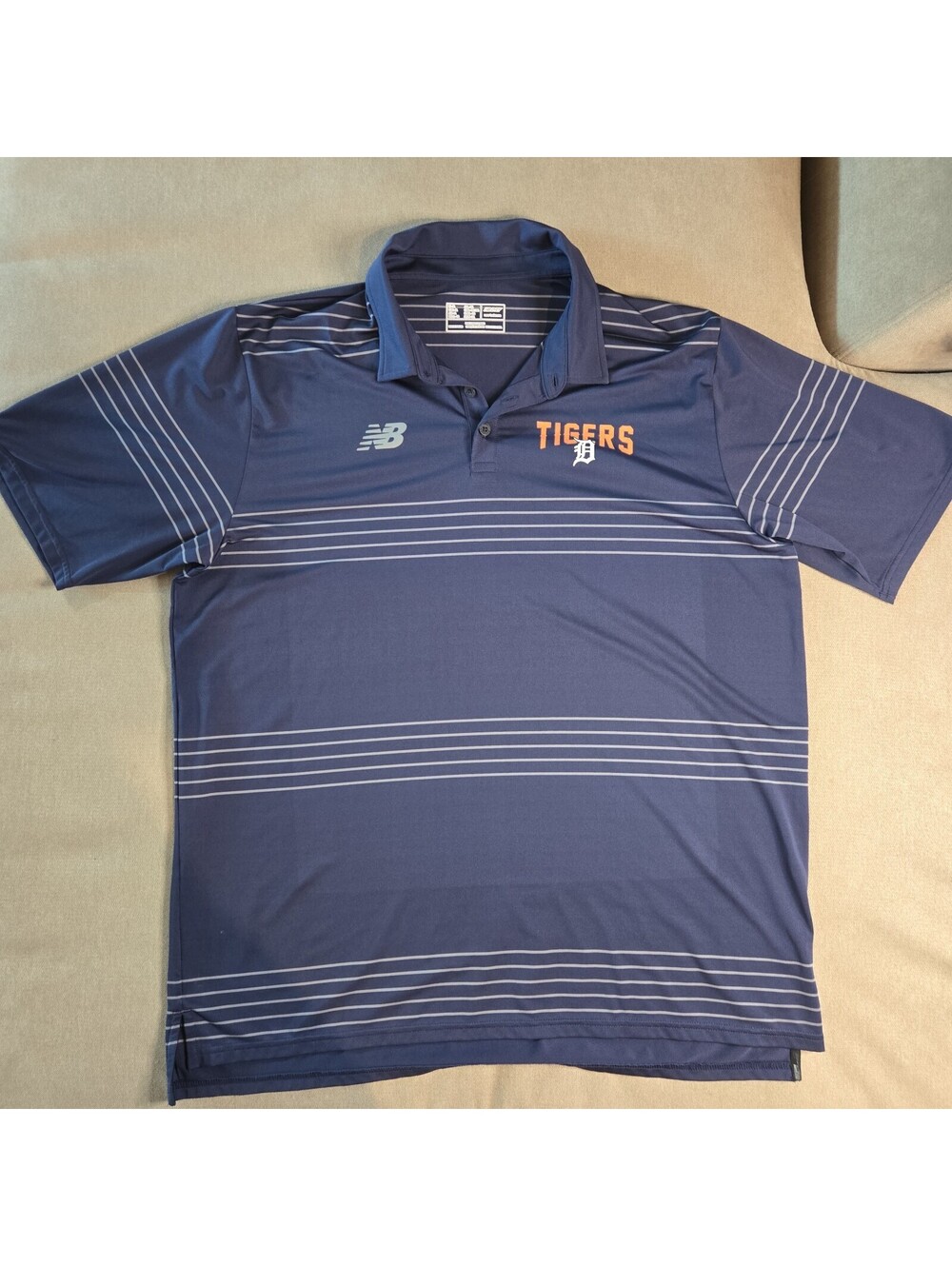 New Balance Detroit Tigers Mens XL Blue Striped Performance Polo Shirt MLB